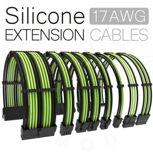 balck and green silicone pc psu extension kits 30cm atx gpu pcie
