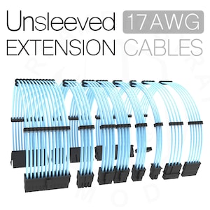 clear blue unsleeved pc psu extension cable cords motherboard cpu gpu cords 30cm