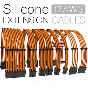 orange silicone pc psu extension kits 30cm atx gpu pcie