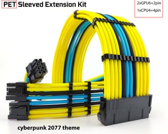 customized cyberpunk 2077 themed sleeved pet extension cables kit