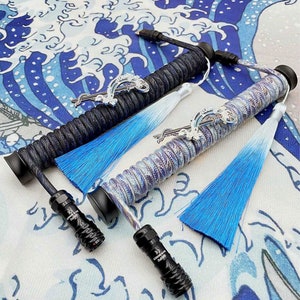 customized Katsushika Hokusai Japanese Ukiyo-e style keyboard cable USB C to USB A coiled cords DIY braided cable gift