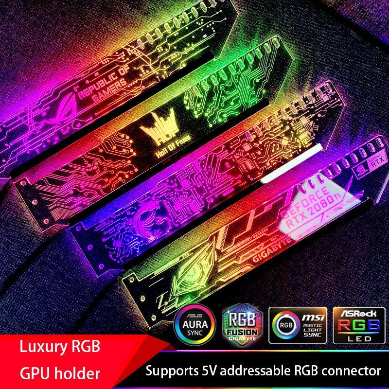 luxury RGB flow version circuit picture rtx 2080ti 2080 graphics card holder gpu support bracket pc build decoration support customize ROG