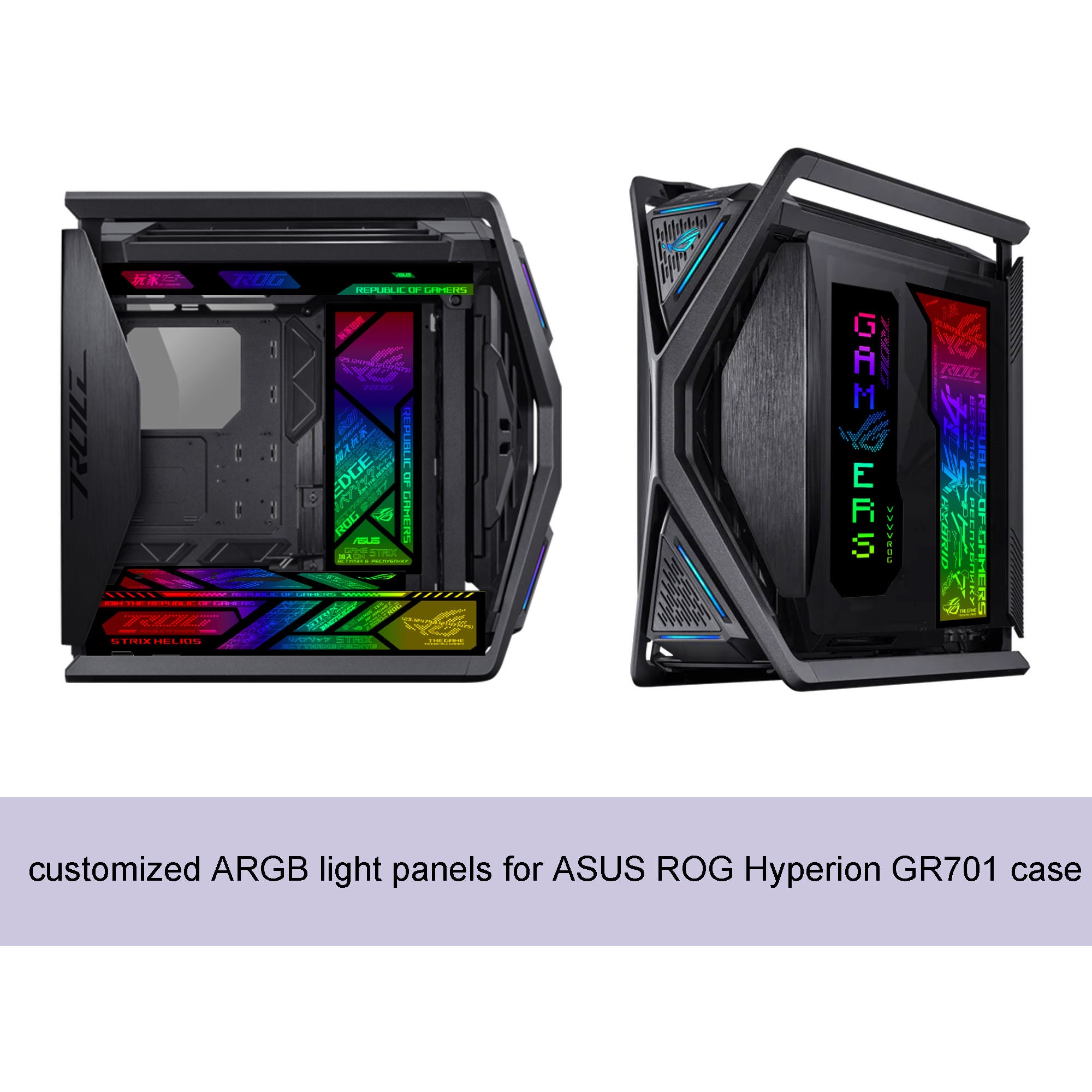 framed version customized ARGB light panels for ASUS GR701 case rog  HYPERION gaming case mod 5v3pin eva 02