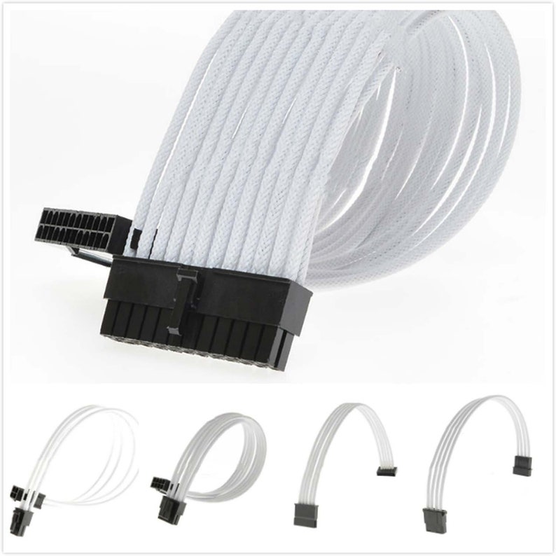 White color sleeved PC psu extension cable cpu gpu sata Etsy