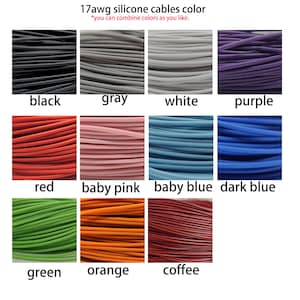 Puede incluir: Surtido de cables de silicona de 17 AWG en varios colores, incluyendo negro, gris, blanco, morado, rojo, rosa beb&eacute;, azul beb&eacute;, azul oscuro, verde, naranja y caf&eacute;.
