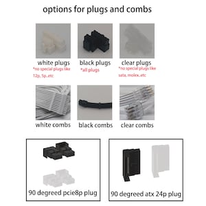 Puede incluir: Un gr&aacute;fico que muestra diferentes tipos de enchufes y peines para electr&oacute;nica. El gr&aacute;fico muestra enchufes y peines blancos, negros y transparentes. El gr&aacute;fico tambi&eacute;n muestra un enchufe PCIe 8P de 90 grados y un enchufe ATX 24P de 90 grados.