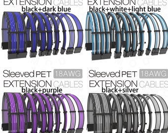 18awg sleeved pet mixed colors psu extension cables kit atx eps pcie cords