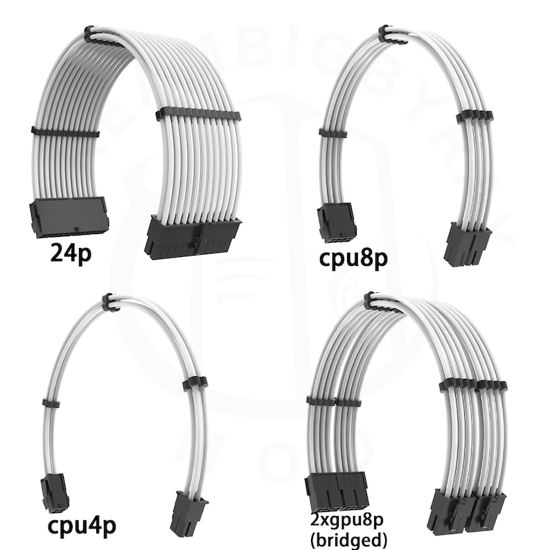 White Color Sleeved PC Psu Extension Cable Cpu Gpu Sata Etsy