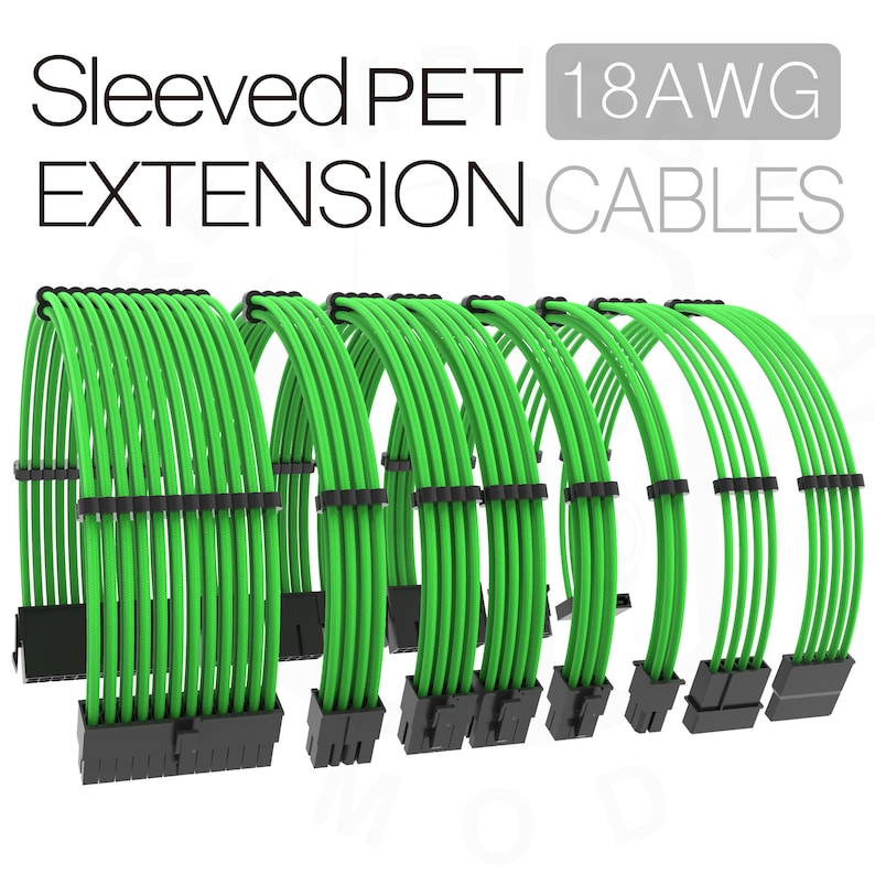 30cm Green Sleeved Psu Extension Cables Gpu Sata Cpu Cord Ide Etsy