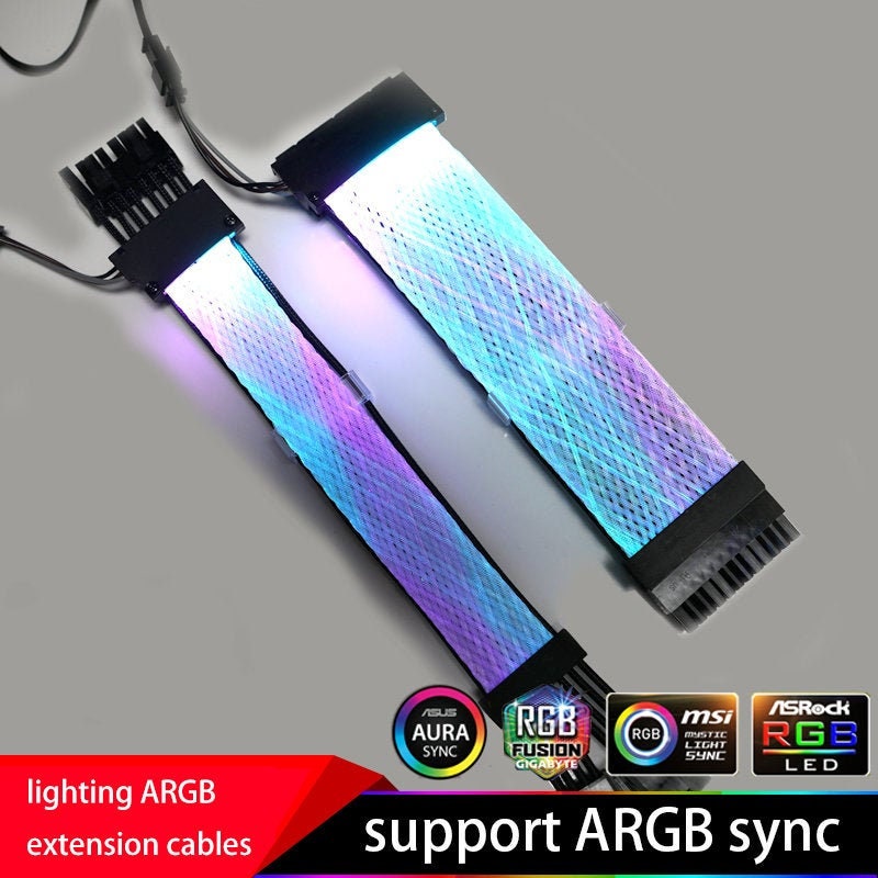 5v3Pin ARGB lightening motherboard 24pin GPU dual 8pin extension cables sleeved support ARGB sync