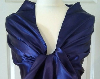 NAVY BLUE SATIN Long Evening,Wedding Shawl ,Pashmina,Wrap,Scarf,Stole- 18"X78" / 200cmX45cm