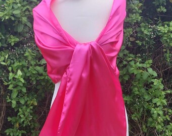HOT PINK SATIN Shawl,wrap, Evening, Wedding, Pashmina,Scarf,Stole- 18"X78" / 200