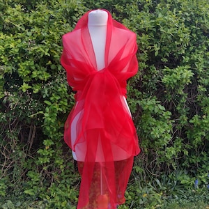 RED Organza Shawl,wrap, Shimmer Evening Wedding, Pashmina,Stole - 78&quot;X27&quot; / 200cmX70cm-( Free Gift Link in description)