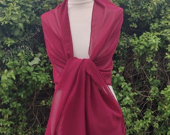 Burgundy Chiffon Shawl: Dark Red Wine Evening Wrap, Handmade in UK.