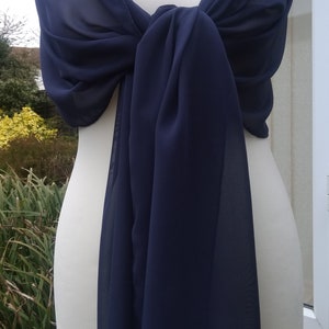 NAVY BLUE Chiffon Shawl, wrap, Evening wedding, pashmina,scarf, stole-18"x78" / 200cmX45cm