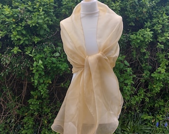 Gold Shimmer wedding Organza Shawl: Evening Wedding Wrap, Handmade in UK.