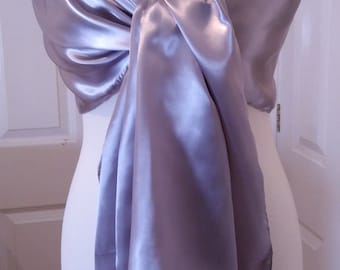 SILVER GREY SATIN Evening, Wedding Shawl, Pashmina,Wrap,Scarf,Stole - 18" X 78" / 200cmX45cm