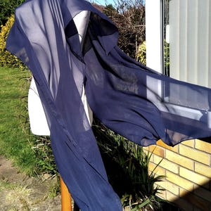 Navy Chiffon Shawl: Handmade Evening Wedding Wrap 78&quot;x26&quot;.