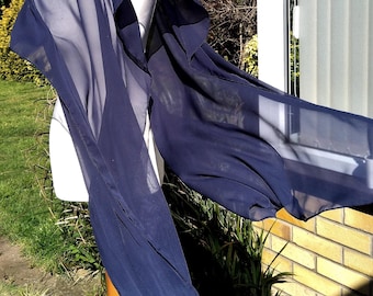 Handmade Navy Chiffon Wedding Shawl: Evening Wrap, UK Made (78"x26")