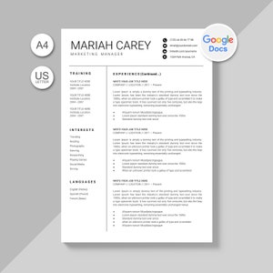 Resume Template Google Docs Resume Google Docs Instant Download