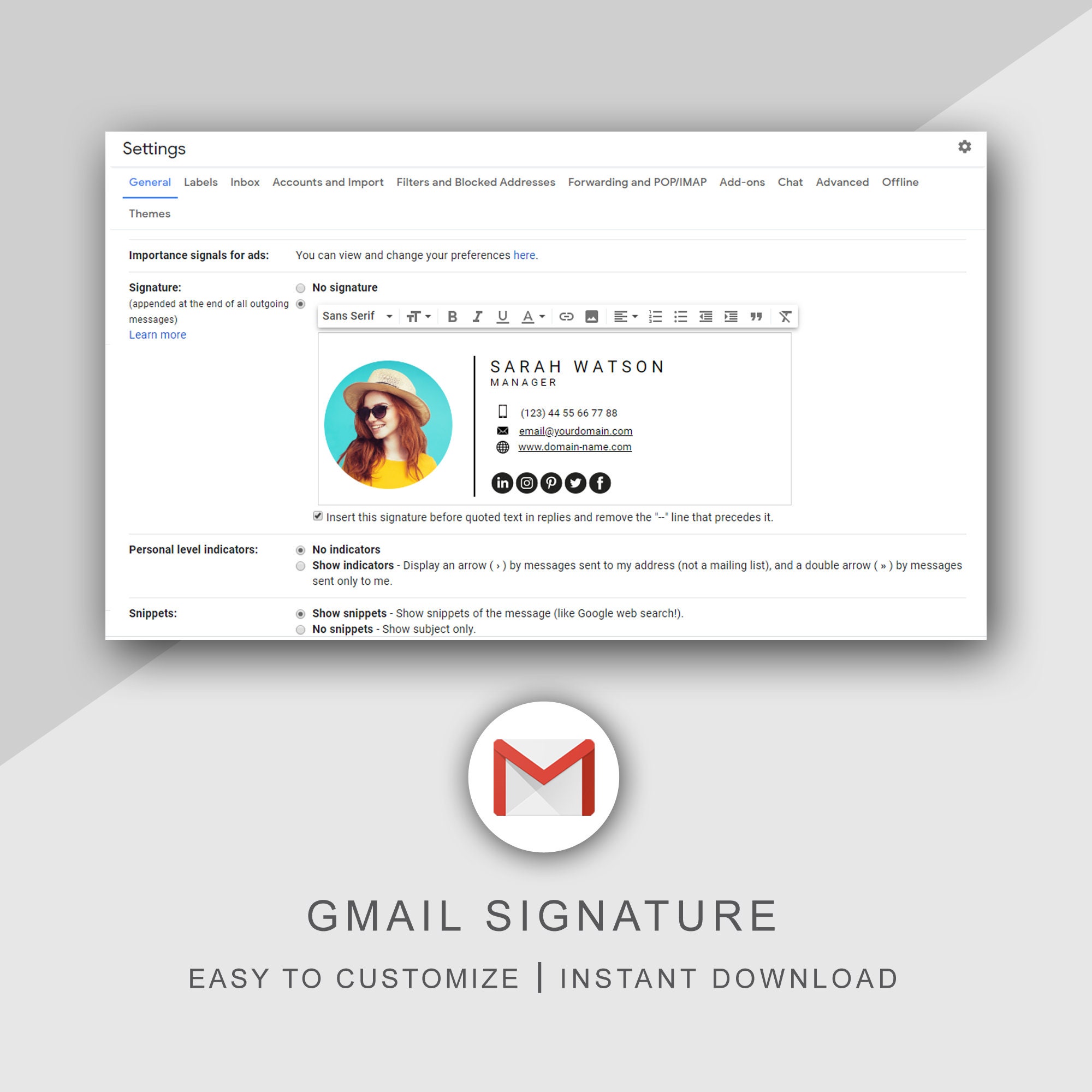 Gmail Email Signature Template Instant Download Modern and | Etsy