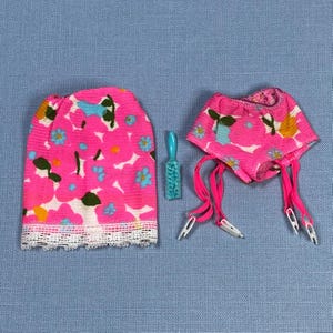 1960s Mod Barbie Underprints Hot Pink Half Slip Panty w/ Garters & Brush 1967 Mattel Excellent