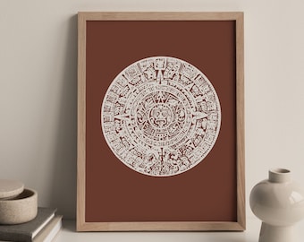 PHYSICAL PRINT - Aztec Sun, Latina Prints, Spanish, Latinx, Latina Art, Boho Room Decor, Gallery Wall, Earth Tone, Latino, Latinx Art, Sol