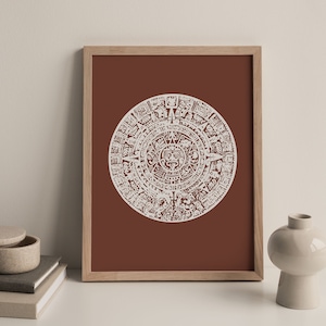 PHYSICAL PRINT - Aztec Sun, Latina Prints, Spanish, Latinx, Latina Art, Boho Room Decor, Gallery Wall, Earth Tone, Latino, Latinx Art, Sol