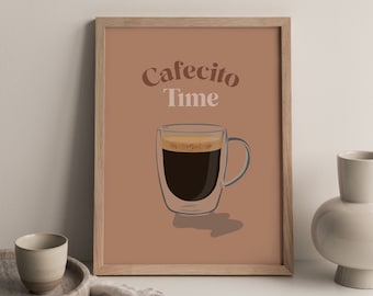 PHYSICAL PRINT - Cafecito Time, Coffee Wall Art, Abstract Coffee Print, Spanish, Bilingual, Latinx Home Decor, Latino Wall Art, Boho Print