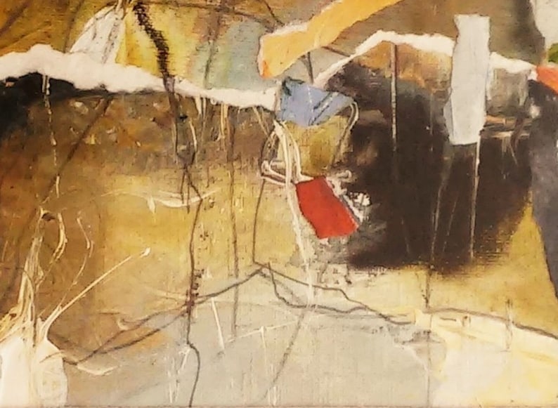 Original Landscape collage Painting on Acid Free paper-abstract Art-Acrylic-Ink-Modern Art