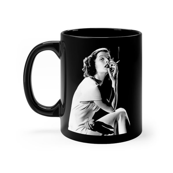 Katharine Hepburn Black mug 11oz - Classic Movie Mug - Movie Icon - Tobacciana - Coffee - Tea - Movie Legend - Drinkware - Barware