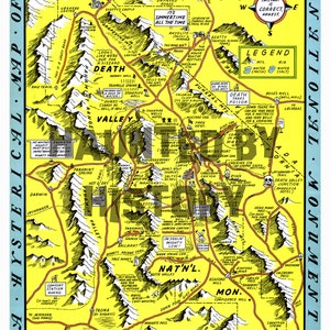Vintage Death Valley Map Premium Matte poster - Jaren 40 - Nationaal Monument - Californië - Nevada - Humoristisch - Furnace Creek