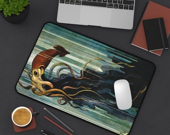 Squid Desk Mat  - squid, steampunk, ink, ocean creature, ocean monster, tentacles, Lovecraft, sea monster, sea creature, horror
