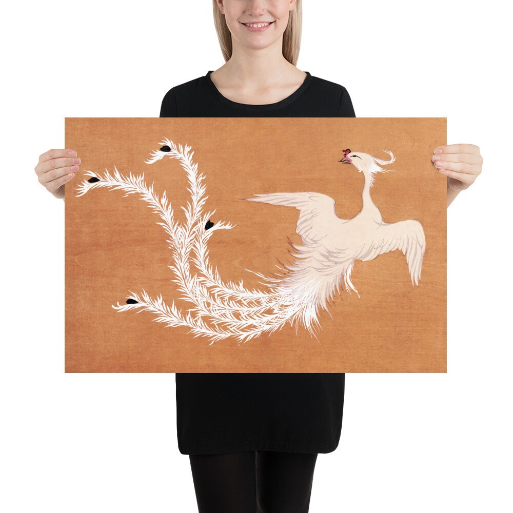 White Phoenix Art Poster: Japanese Good Luck Symbol - Etsy