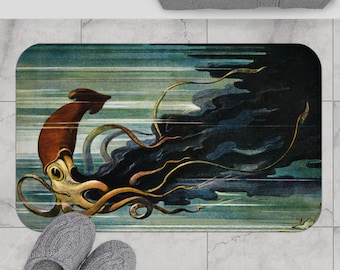 Steampunk Kraken Bath Mat: Gothic Ocean Monster Decor