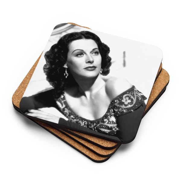 Hedy Lamarr Cork-back coaster - 1940s Hollywood Image - Movie Icon - Inventor - Movie Legend  - Old Holywood Glam