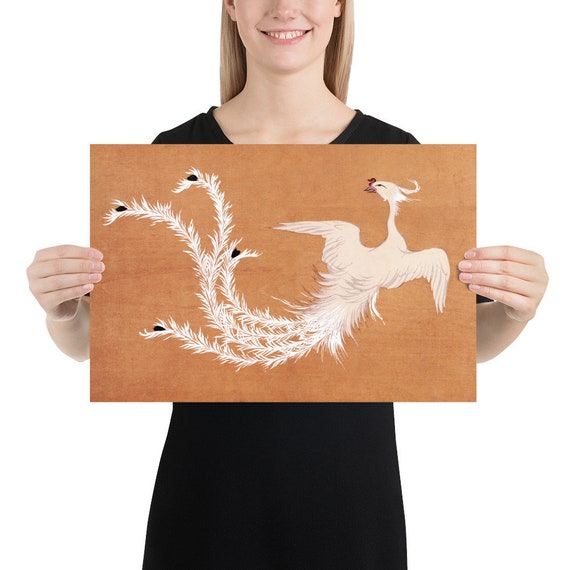 White Phoenix Art Poster: Japanese Good Luck Symbol - Etsy