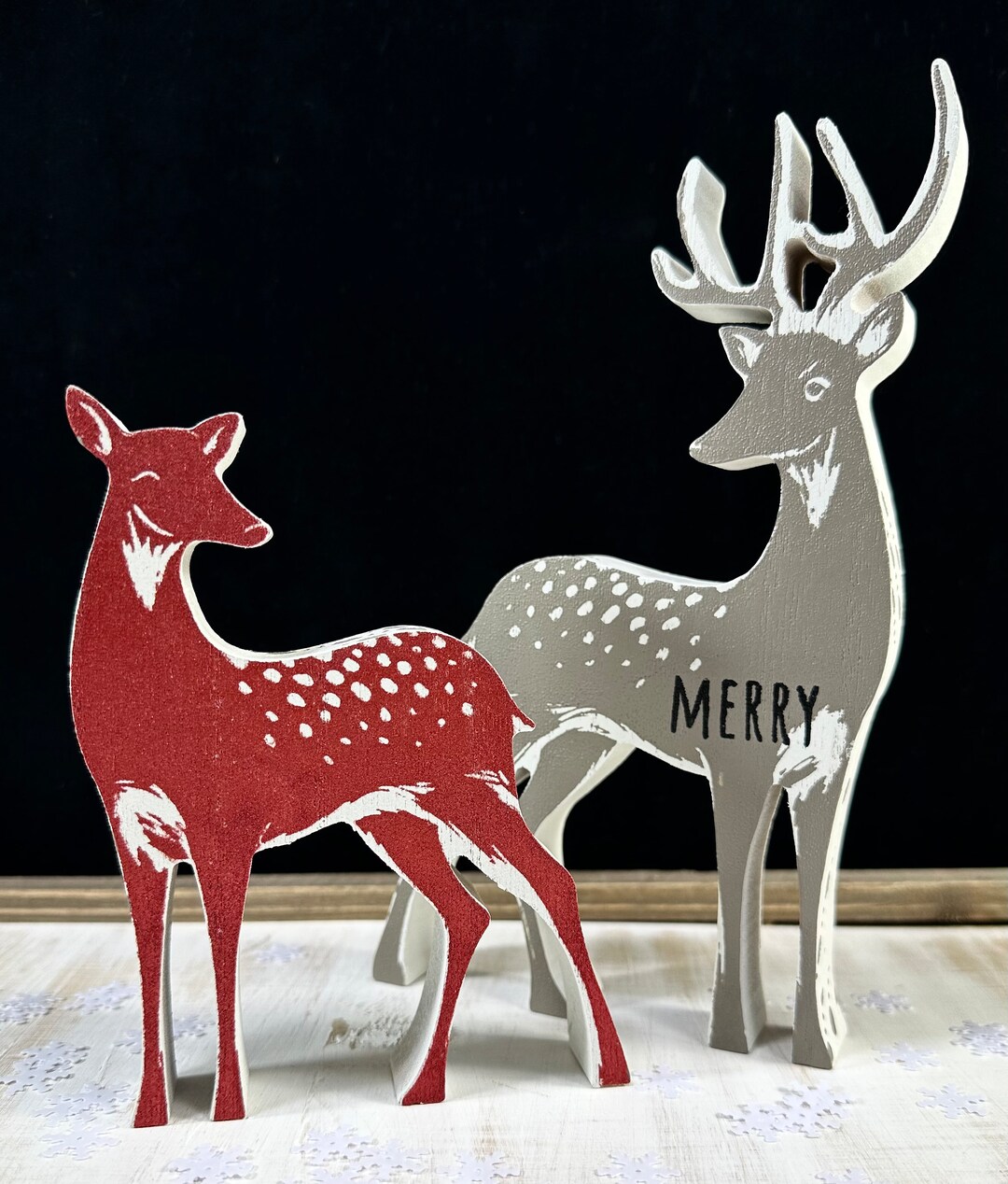 Wooden Deer Christmas Deer Red and Gray Deer Set of 2 Deer Etsy