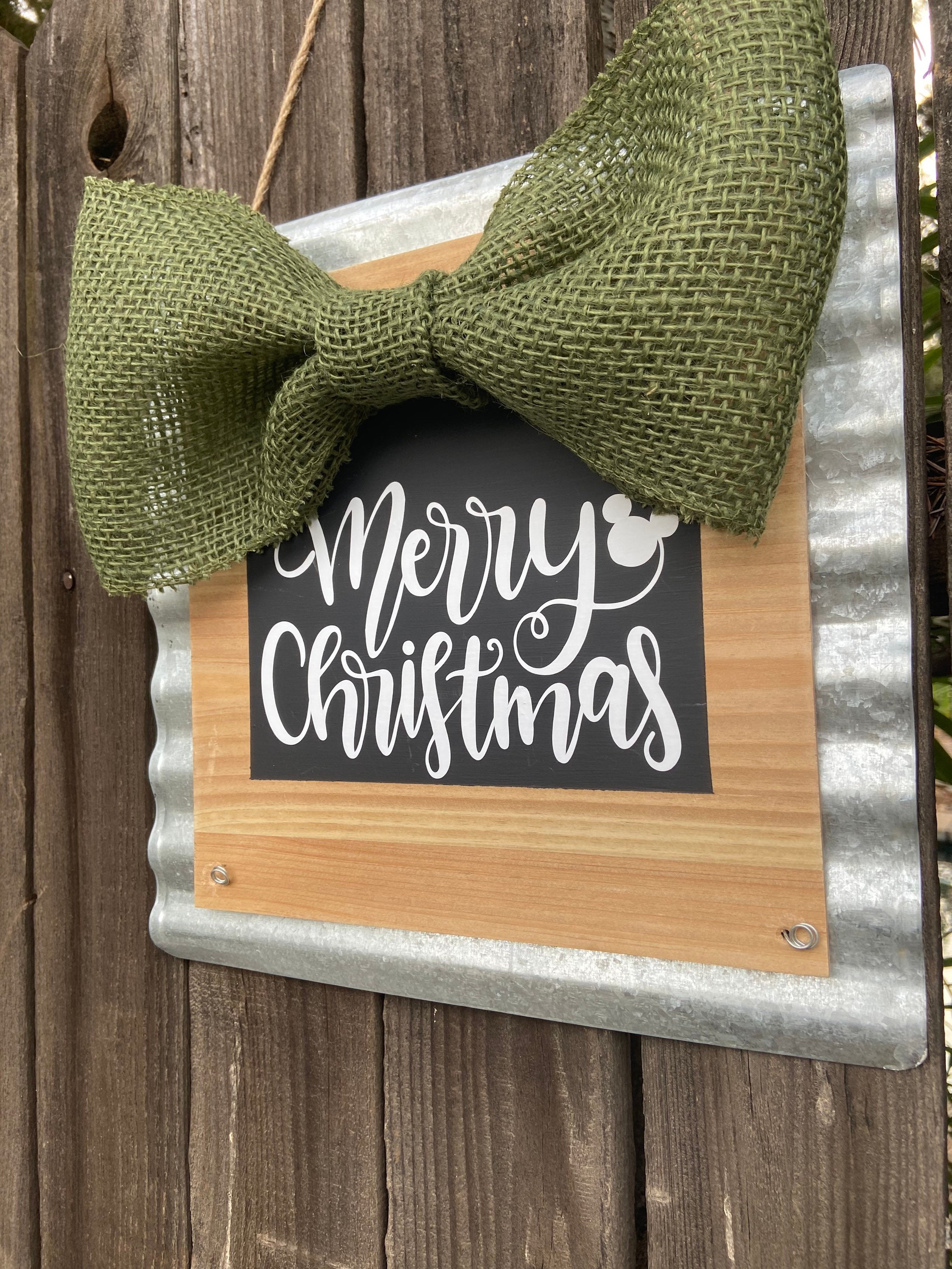Merry Christmas metal/wooden hanging sign | Etsy