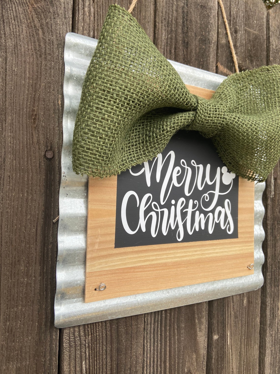 Merry Christmas metal/wooden hanging sign | Etsy