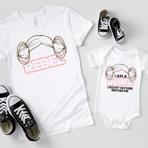 Matching Rebel Leia Buns Shirts, mommy and me, baby, kids, toddler, infant, youth, galaxy's edge, disneyland, Disney World, princess, family