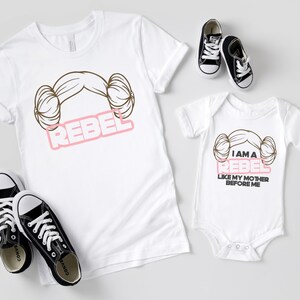 mommy and me, leia, matching, rebel, buns, star wars, kid, baby, girl, women, galaxys edge, disney trip, announcement, gift, sister, grandma