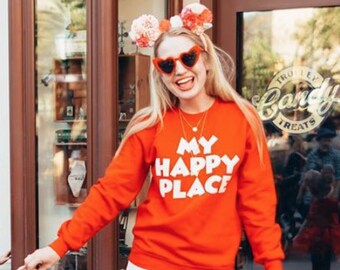 Happy Place Disney Sweatshirt, disneyland, Disney World, magic kingdom, Epcot, girls trip, matching, mom, reunion, cast member, Minnie, trip