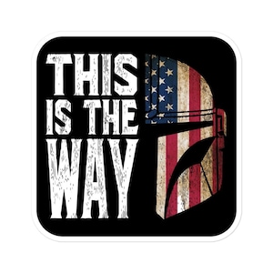 mando, casque, drapeau, amérique, sticker, c'est le chemin, grogu, guerres des étoiles, cadeau, fête des pères, homme, femme, ancien, bureau, voiture, téléphone, bijoux