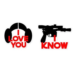 han, leia, pegatinas, star wars, te amo, lo sé, parejas, boda, regalo, taza, teléfono, diseño, galaxia, cumpleaños, coche, hombre, mujer, cosplay