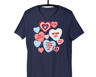 Captain America Candy Hearts Shirt, Valentine's Day, conversation hearts, Steve Rogers, winter soldier, avenger, assemble, sam Wilson, fans