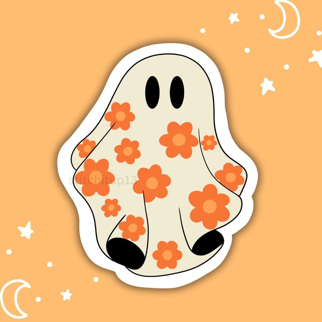 Flower Power Ghost Vinyl Sticker Decal Kindle Laptop Water Bottle Phone ...