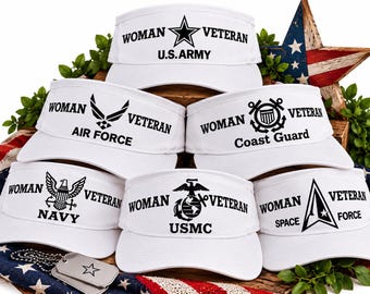 Woman Veteran Sun Visor – Military Branch Sun Visor, Army, Navy, Air Force, Marines, Coast Guard, Space Force Gift