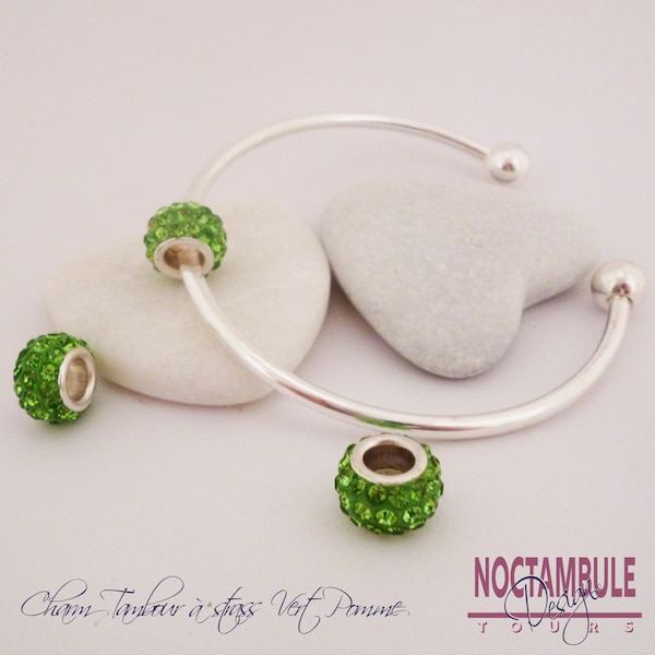 Charms type Pandora Vert pomme Strass Verre à facettes Perle à gros trou européenne Bracelet Bijoux Créateur Noctambule Design France