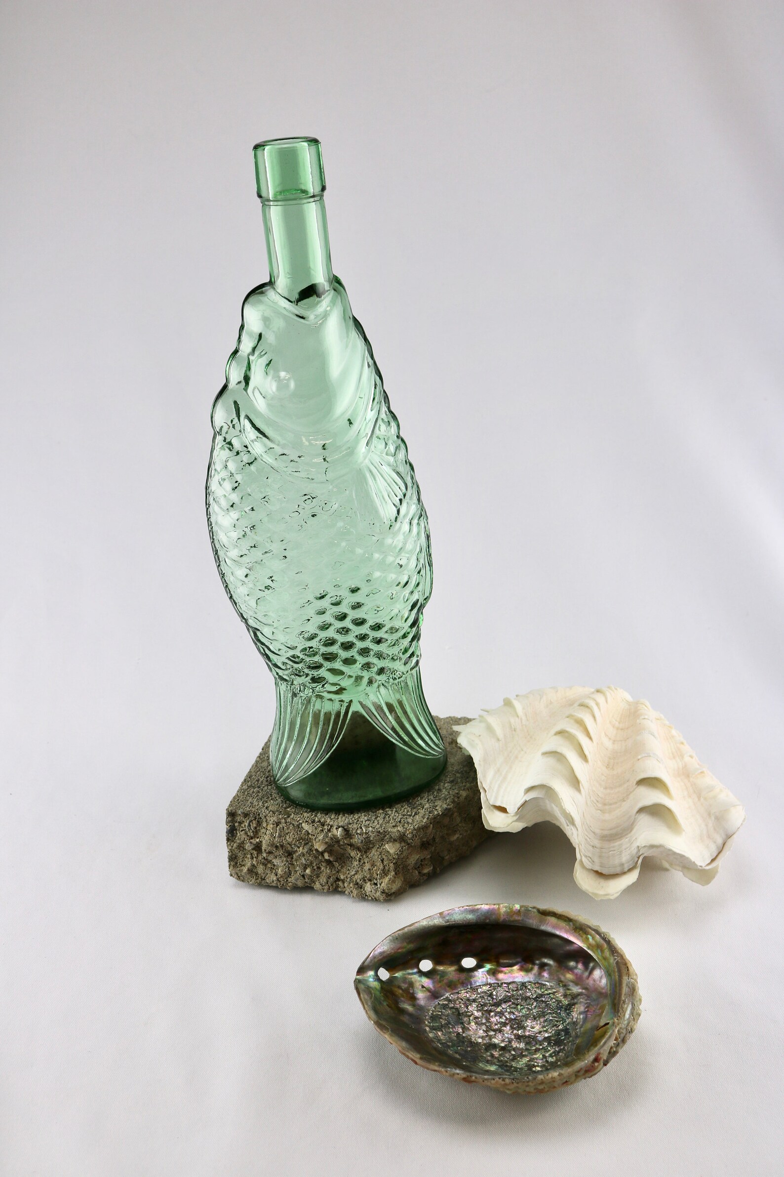 Vintage Glass Fish Bottle Fish Decor Flass Fish Green Etsy